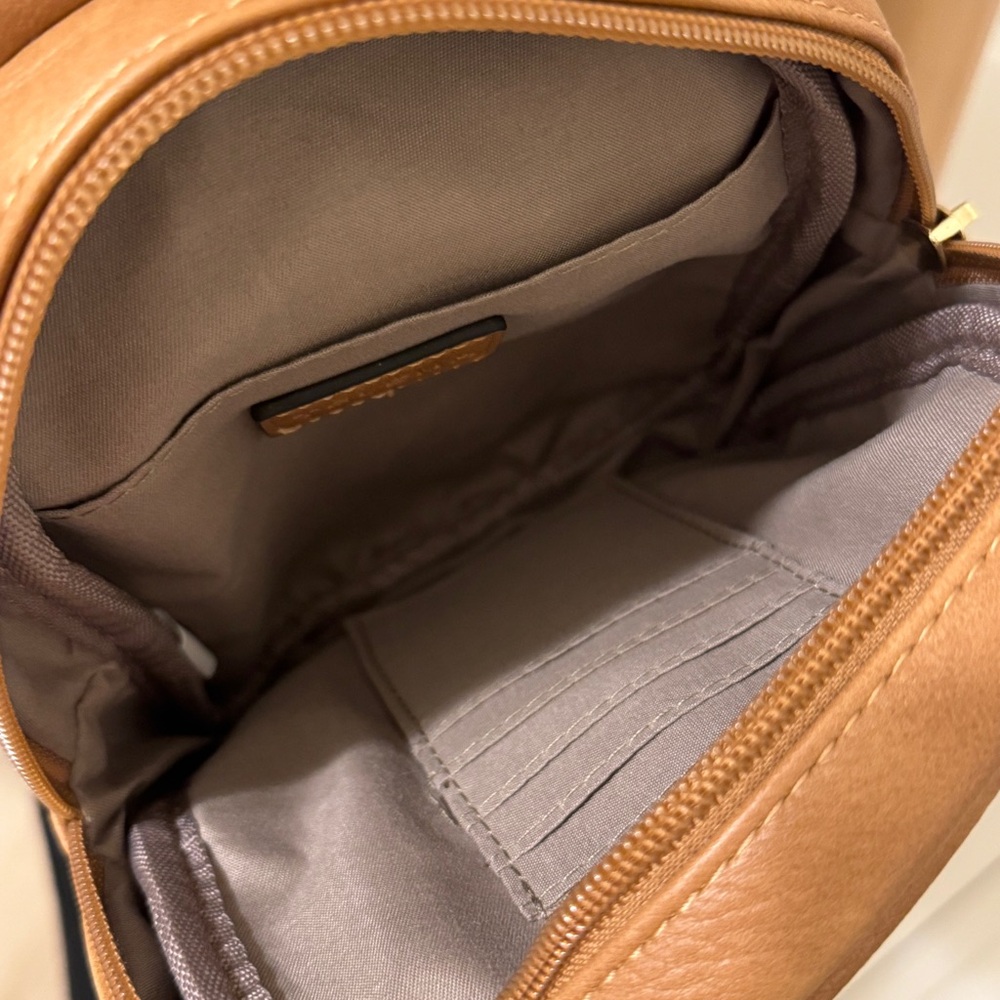 Telena Tan Sling Crossbody Handbag Adjustable Strap Vegan Leather Fanny Pack - Picture 5 of 10